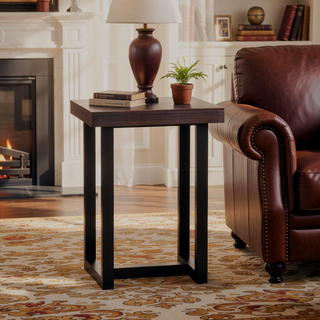 Sunvega Rustic Live Edge Stool Set of 2 in Cherry and Ebony Finish