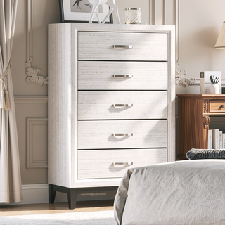 Sunvega Contemporary White Chest with Wooden Legs and Two Tone Design