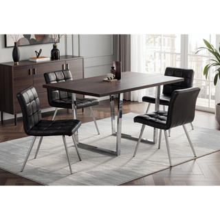 Sunvega Modern Dining Table with Brown Laminate Top and Chrome Metal Legs