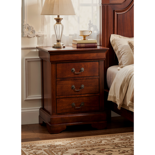 Sunvega Warm Cherry Finish Nightstand with Three Large Drawers for Bedroom