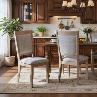 Sunvega Contemporary Round Dining Table with Cushioned Chairs and Nail Head Trim