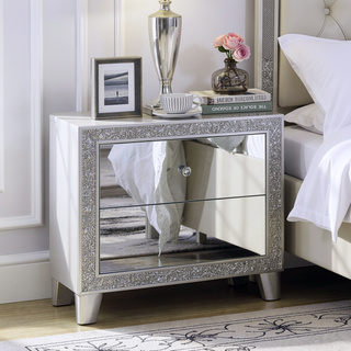 Sunvega Mirrored Front Champagne Finish Nightstand with Two Storage Drawers