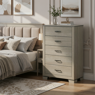 Sunvega Modern Design Queen Size Bed with LED Light Headboard and Weathered Gray Finish