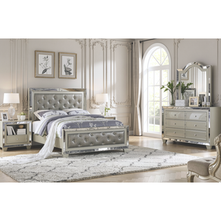 Sunvega Traditional Silver Finish Stainless Deco Panel Nightstand with Hanging Pulls