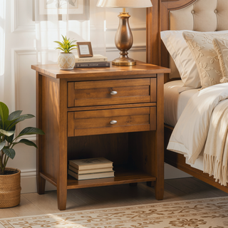 Sunvega Light Golden Brown Solid Wood Transitional Nightstand with Two Drawers