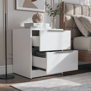 Sunvega Light Gray Two Drawer Nightstand with Metal Handle for Bedroom