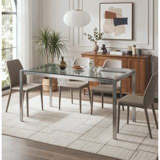 Sunvega Fuji Contemporary Dining Table with Clear Glass Top and Stainless Steel Legs