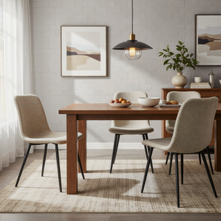 Sunvega Modern Upholstered Dining Chairs Set of 4 with Linen Cushion and Black Metal Legs