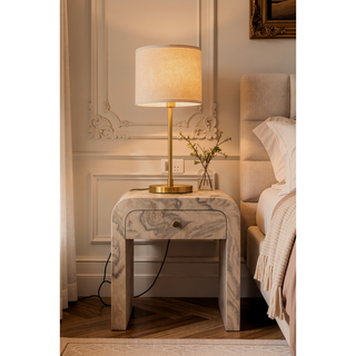 Sunvega Timeless Elegance 1-Drawer Marble Nightstand for Bedroom