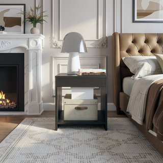 Sunvega Modern Black Nightstand with Spacious Lower Shelf for Bedroom
