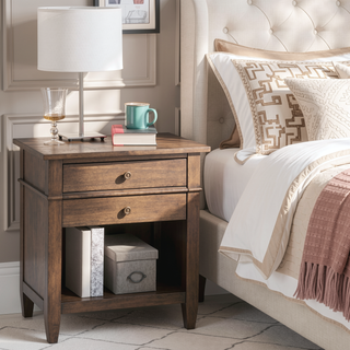 Sunvega Handcrafted Solid Wood Bedside Table with Drawers in Natural Aged Brown