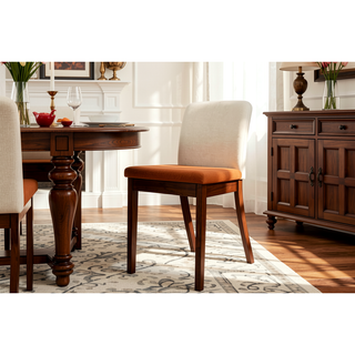 Sunvega Transitional Dark Walnut Finish 5pc Dining Set with Beige Fabric Cushioned Seats
