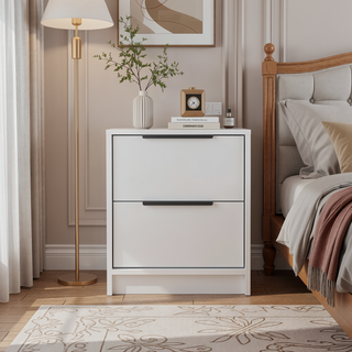 Sunvega Light Gray Nightstand with Two Drawers and Metal Handles for Bedroom