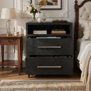 Sunvega 19.9 Inch High Nightstand with Two Drawers and Open Shelf