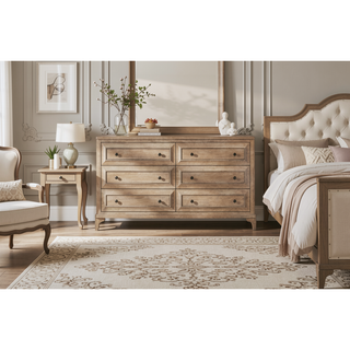 Sunvega Modern 6 Drawer Dresser with Custom Hardware and Sand Finish