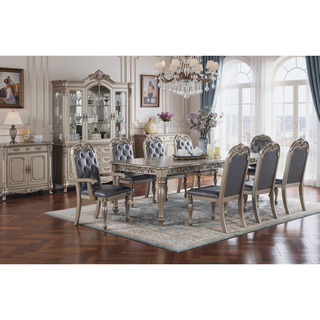 Sunvega Antique Design Silver Grey Finish Rubberwood Formal Dining Table