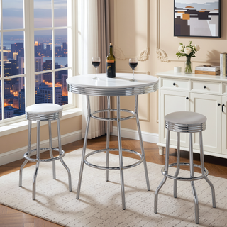 Sunvega Retro Chrome Rim Round Bar Table with Footrest for Vintage Soda Fountain