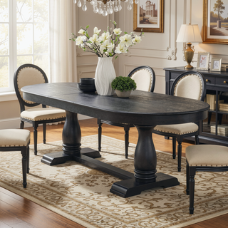 Sunvega Extendable Wooden Dining Table for 6 to 8 Persons with Curved Modern Design