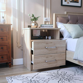 Sunvega 19.9 Inch High Nightstand with Two Drawers and One Open Shelf