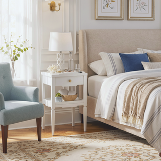 Sunvega Foley White 1-Drawer Nightstand with Gold Pull and Geometric Top
