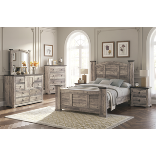 Sunvega Contemporary Rustic Gray Two-Tone Finish Nightstand with Two Drawers and Metal Knobs