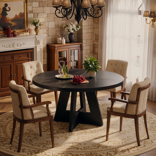 Sunvega 47 Inch Round Wood Dining Table with Walnut Finish for 4-6 Seating