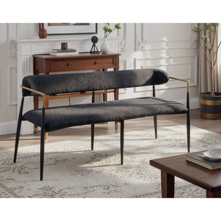 Sunvega Black Chenille Finish Bench with Padded Seat and Back Cushion for Modern Space