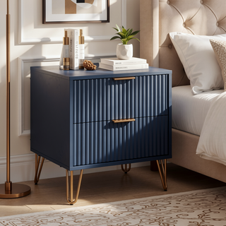 Sunvega Modern Glam Nightstand with Gold Metal Handles and Splayed Legs for Bedroom