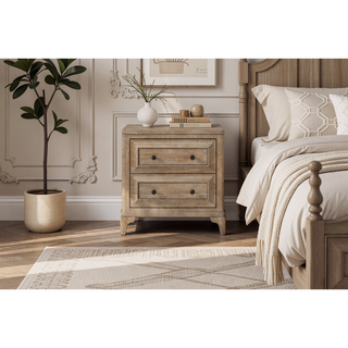 Sunvega Sand Finish Nightstand With 2 Storage Drawers And USB Charging Ports
