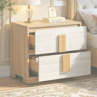 Sunvega 2-Drawer Nightstand with Natural and White Finish for Bedroom Storage