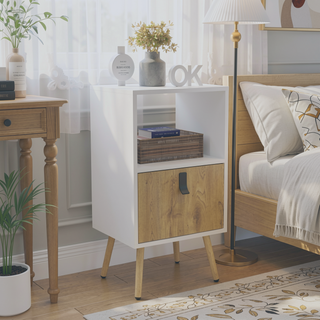Sunvega Modern White Macadamia Tall Nightstand with Spacious Drawer and Open Storage
