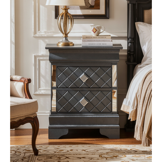 Sunvega Sophisticated Silver Champagne Transitional Nightstand with Two Drawers for Storage