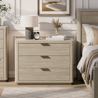 Sunvega Modern Charcoal Gray Nightstand with 3 Full Extension Drawers