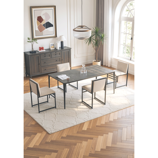 Sunvega Modern Dining Chairs Set of 2 with Upholstered Linen Cushions and Iron Racks
