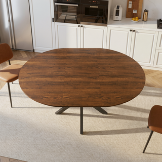 Sunvega Modern Round Dining Table with Marble Top and Adjustable Length