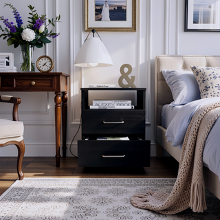 Sunvega 19.9 Inch High Nightstand with Two Drawers and Open Shelf