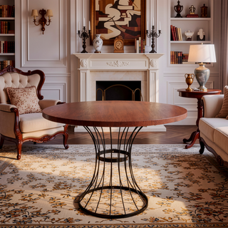 Sunvega 42 Inch Round Dining Table with Oak Veneer Top and Iron Base for Small Spaces
