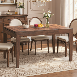 Sunvega Walnut Finish Extendable Dining Table with Self Storing Leaf Wooden Furniture