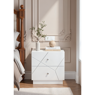 Sunvega Mist Nightstand with Two-Tone High-Gloss Marble Lacquer Finish and Two Spacious Drawers