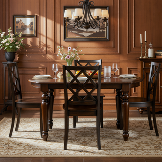 Sunvega White Finish Classic Transitional Dining Set with Table and Four Chairs