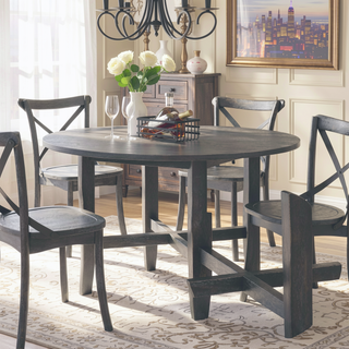 Sunvega Rustic Gray Finish Round Dining Table with Wooden Tapered Legs