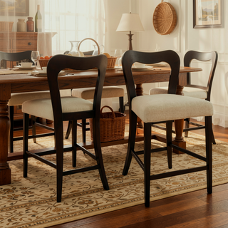 Sunvega Natural Rubberwood Counter Stool Set with Chunky Modern Design and Ergonomic Backrest