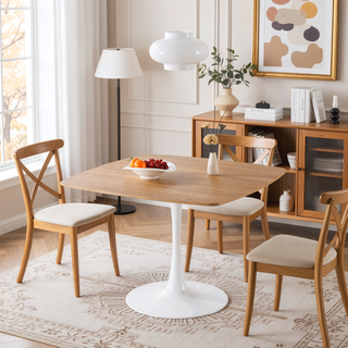 Sunvega Mid-Century Modern Tulip Dining Table with Sturdy Metal Base for 4-6 Person