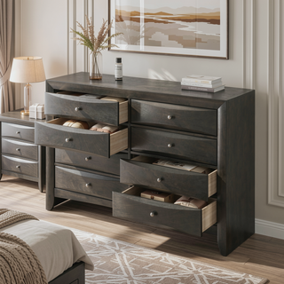 Sunvega Ireland Gray Oak Finish 8-Drawer Dresser with Smooth Glide Drawers