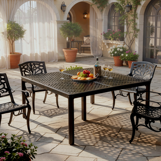 Sunvega Outdoor Modern Aluminum Dining Table with Woven Accents in Gloss Black