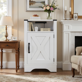 Sunvega White Oak Farmhouse Nightstand with Charging Station and Ample Storage