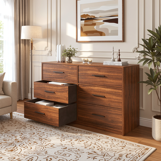 Sunvega Sturdy MDF Frame Dresser with Six Spacious Fabric Drawers