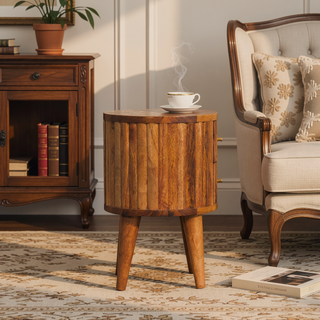 Sunvega Contemporary Stripe Nightstand with 2 Small Drawers and Nordic Legs