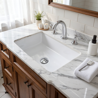 Sunvega 43x22 Inch Sintered Stone Vanity Top with Ceramic Sink and Backsplash