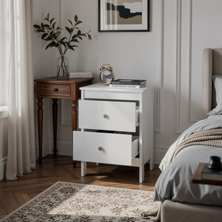 Sunvega White Nightstand with Two Smooth-Glide Drawers for Bedroom Storage